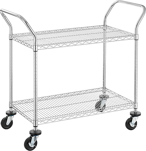 Miniatura 1 de Finnhomy Carro rodante de grado comercial de 2 niveles, Carro utilitario resistente, Carros con ruedas y asas, Carrito de cocina con ruedas, Carrito