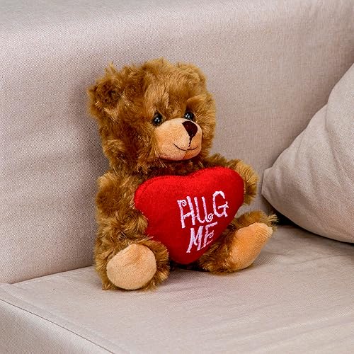 Miniatura 6 de Plushland Peluche de oso de corazón moca  Juguete de peluche para niños y adultos  Almohada de corazón bordada  Marrón-9 pulgadas (Be Mine 9