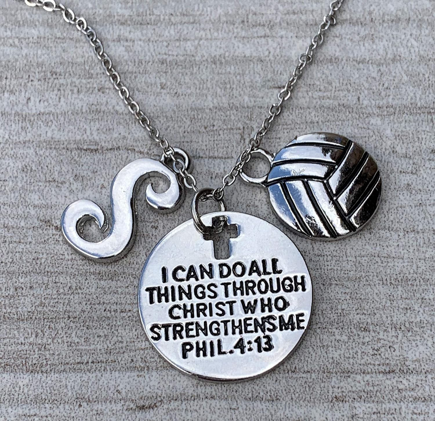 Personalized Volleyball Charm Necklace with Letter Charm, Christian Faith Charm Pendant, I Can Do All Things Through Christ Who Strengthens Me Phil. 4:13 Scripture Jewelry - Image 2