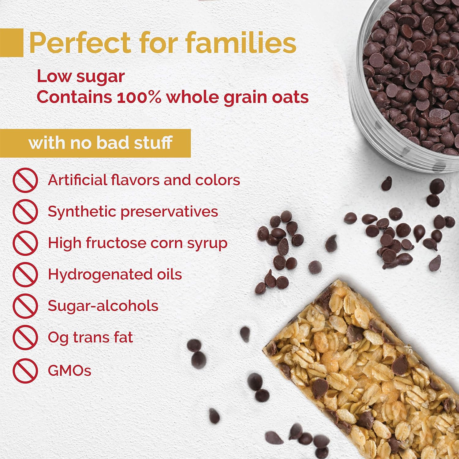JUNKLESS Chewy Granola Bar 48 Bar Family Pack Chocolate Chip – Less Sugar, Non‑GMO, Gluten‑Free, Wholesome Snack Bars for Kids & Adults, 8 Boxes