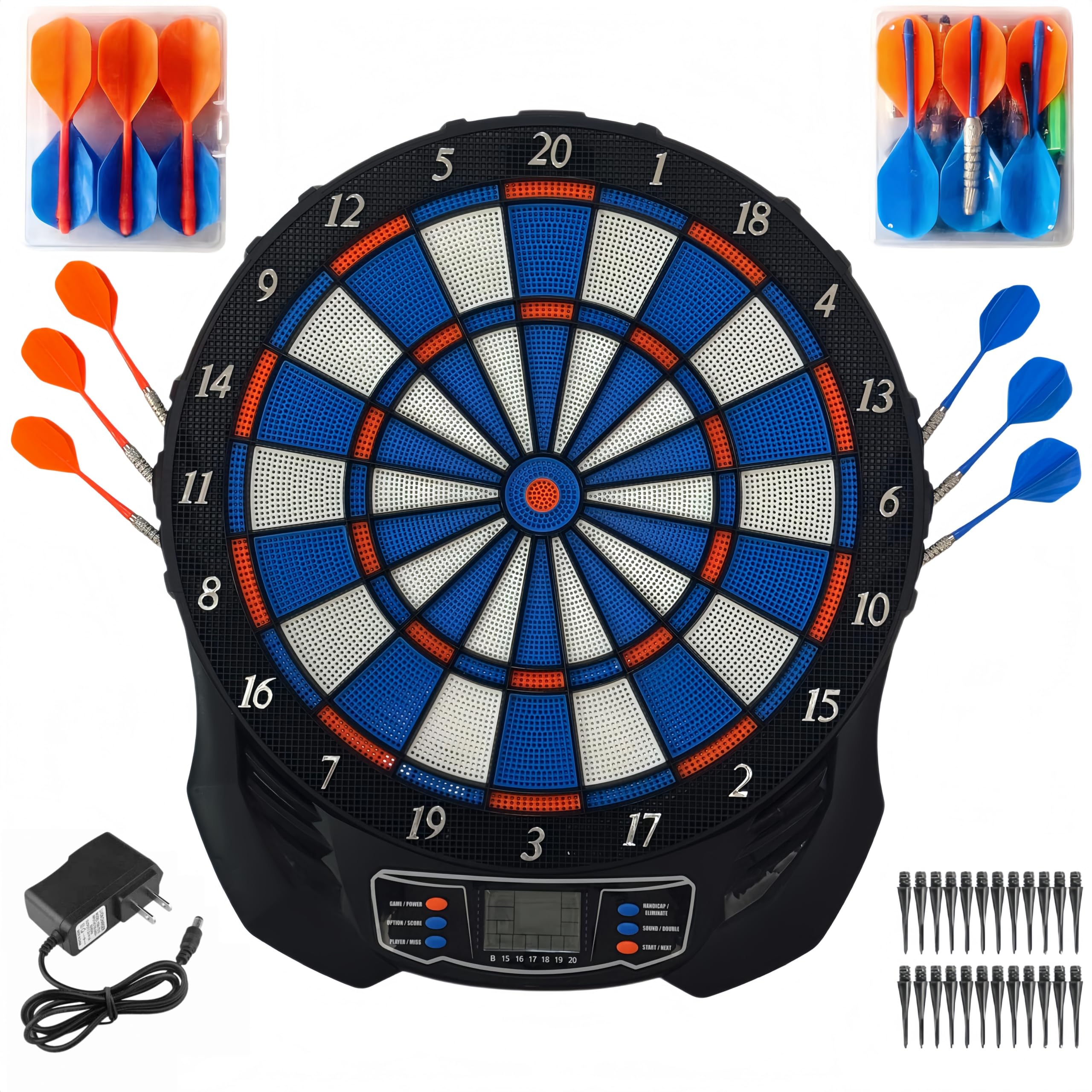 Elektronische Dartscheibe mit 2 Stromversorgungsmodi Dartboard mit 12 Darts,24 Ersatzspitze Dartscheibe Elektronisch mit 25 Spiele LED-Anzeigen,157 Variationen für 8 Spieler