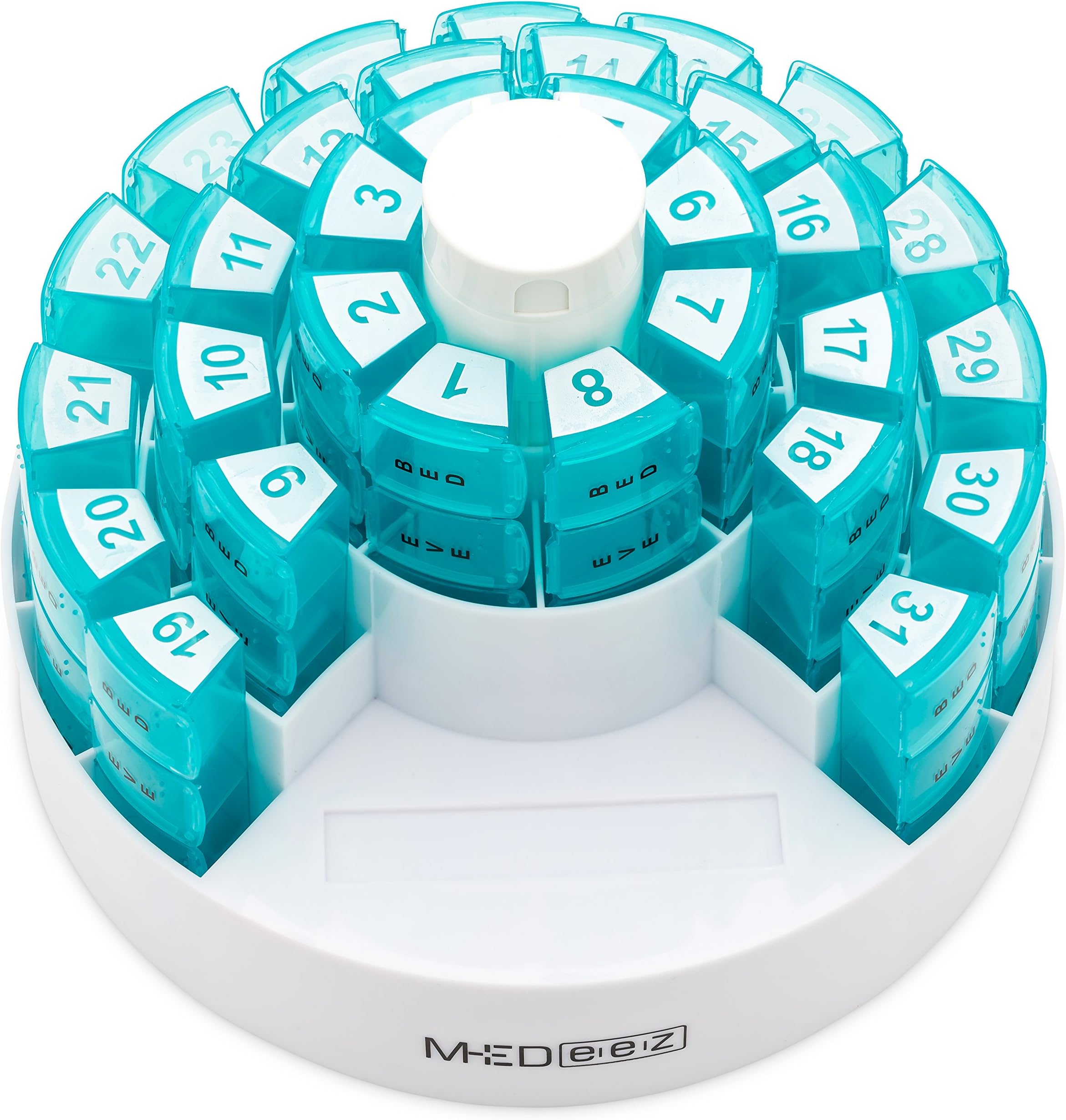 Monthly Pill Organizer 31 Day Pill Box with 4 Time of Day Compartments Bonus Pill Crusher and Pill Splitter by MEDeez