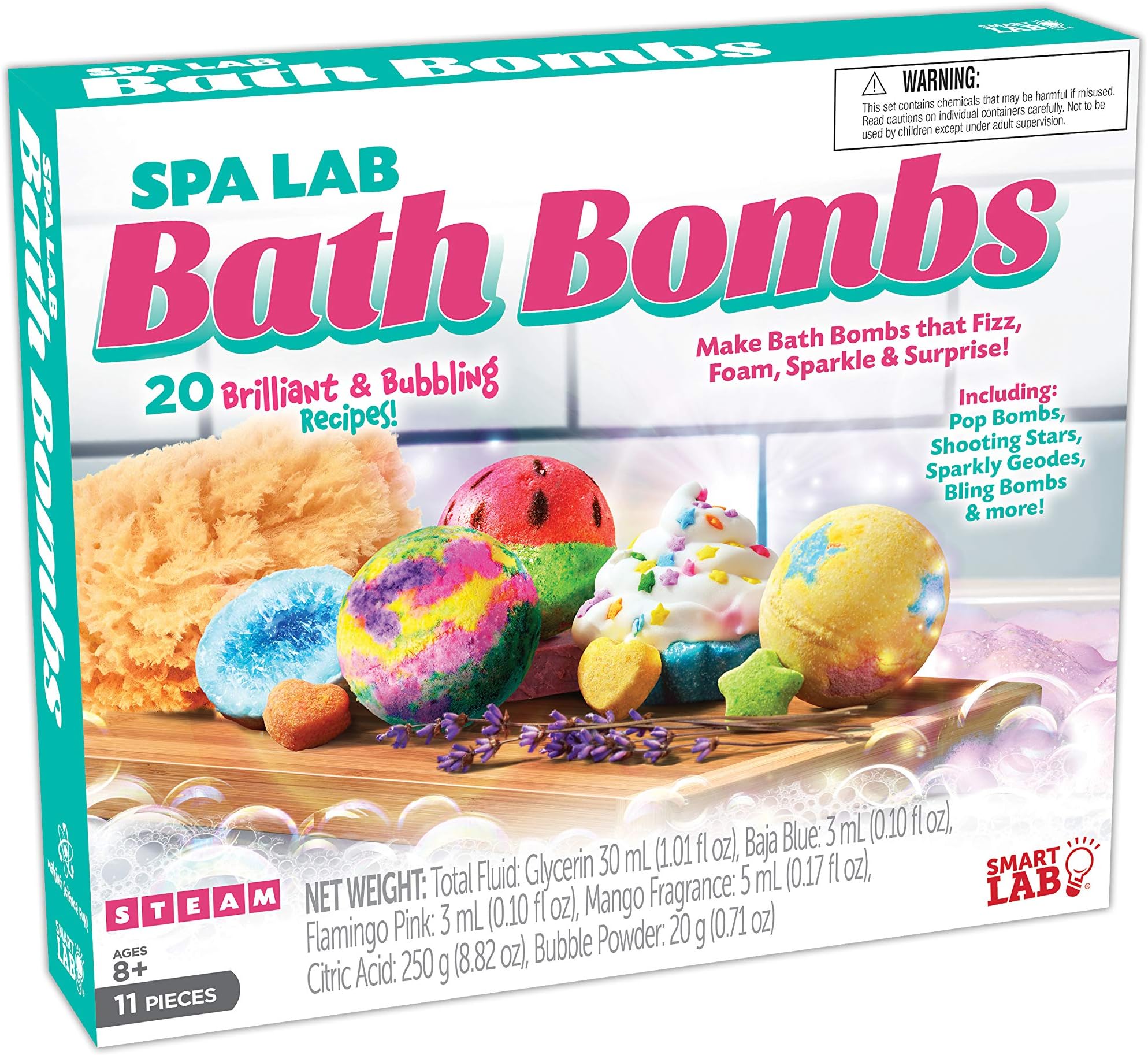 SmartLab Toys Spa Lab Bath Bombs - 20 Fizzy Recipes - Unlimited Experiments Using Common Household Items Available at Your Local Grocery Store - Hard-to-find Chemicals Included, Multi