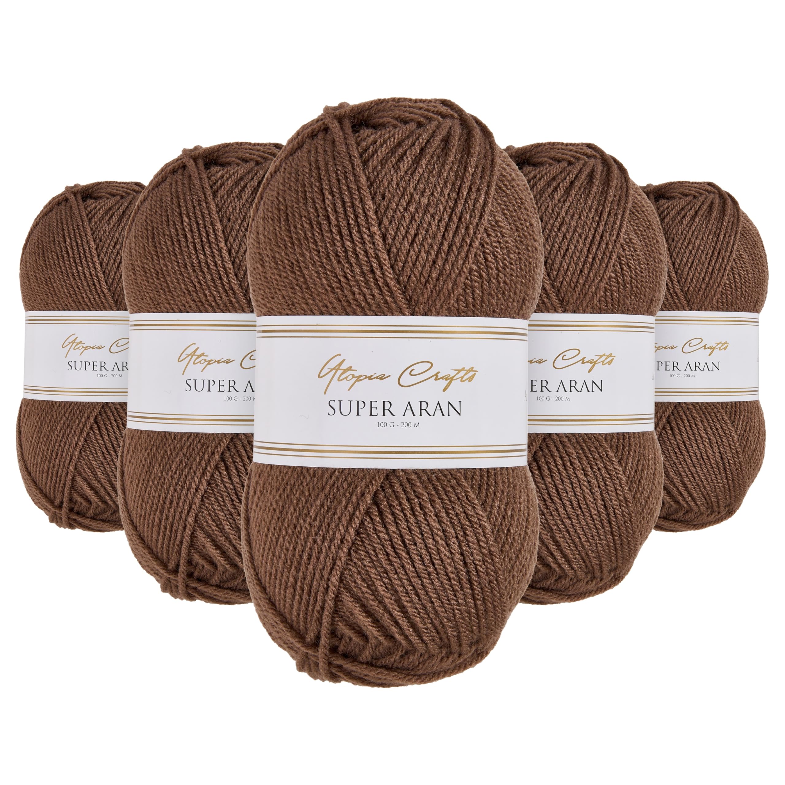Lana para tejer y ganchillo Utopia Crafts Super Aran beige pack de 5 ovillos de 100g para punto