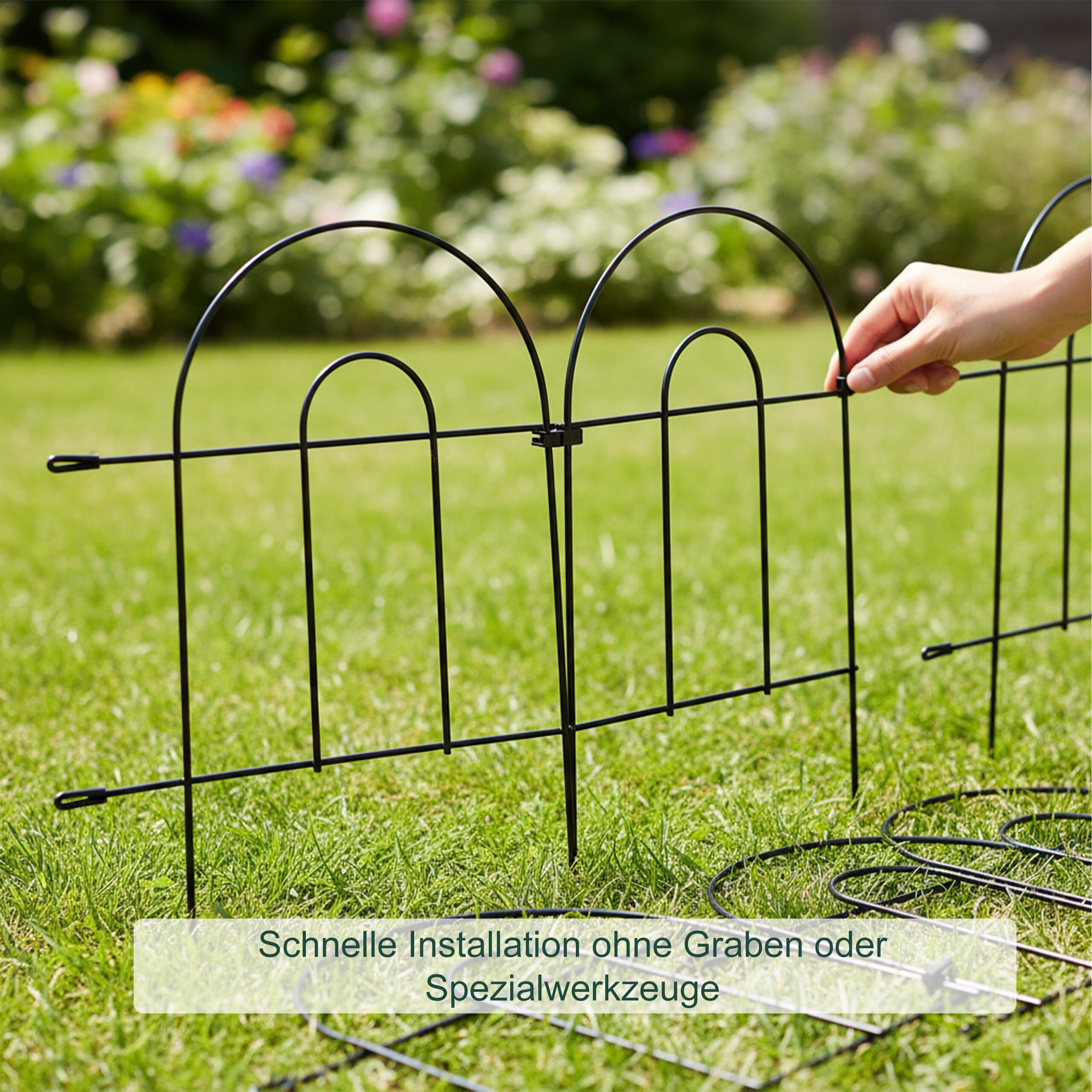 Relaxdays Beetzaun Metall, 10 modulare Zaunelemente Rundbogen, HxB 45x400 cm, Garten Beeteinfassung zum Stecken, schwarz