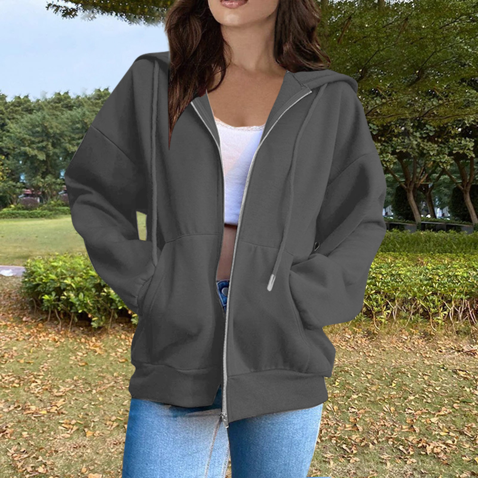 RODYETQQ Hoodie Loose Cozy Jackets Lightweight Coats Oversized Zip