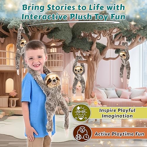 Vista 105 de Forest & Twelfth Gibón colgante para mamá y bebé de 28 pulgadas, animales de peluche para niños, lindos y abrazables, animales de zoológico ideales