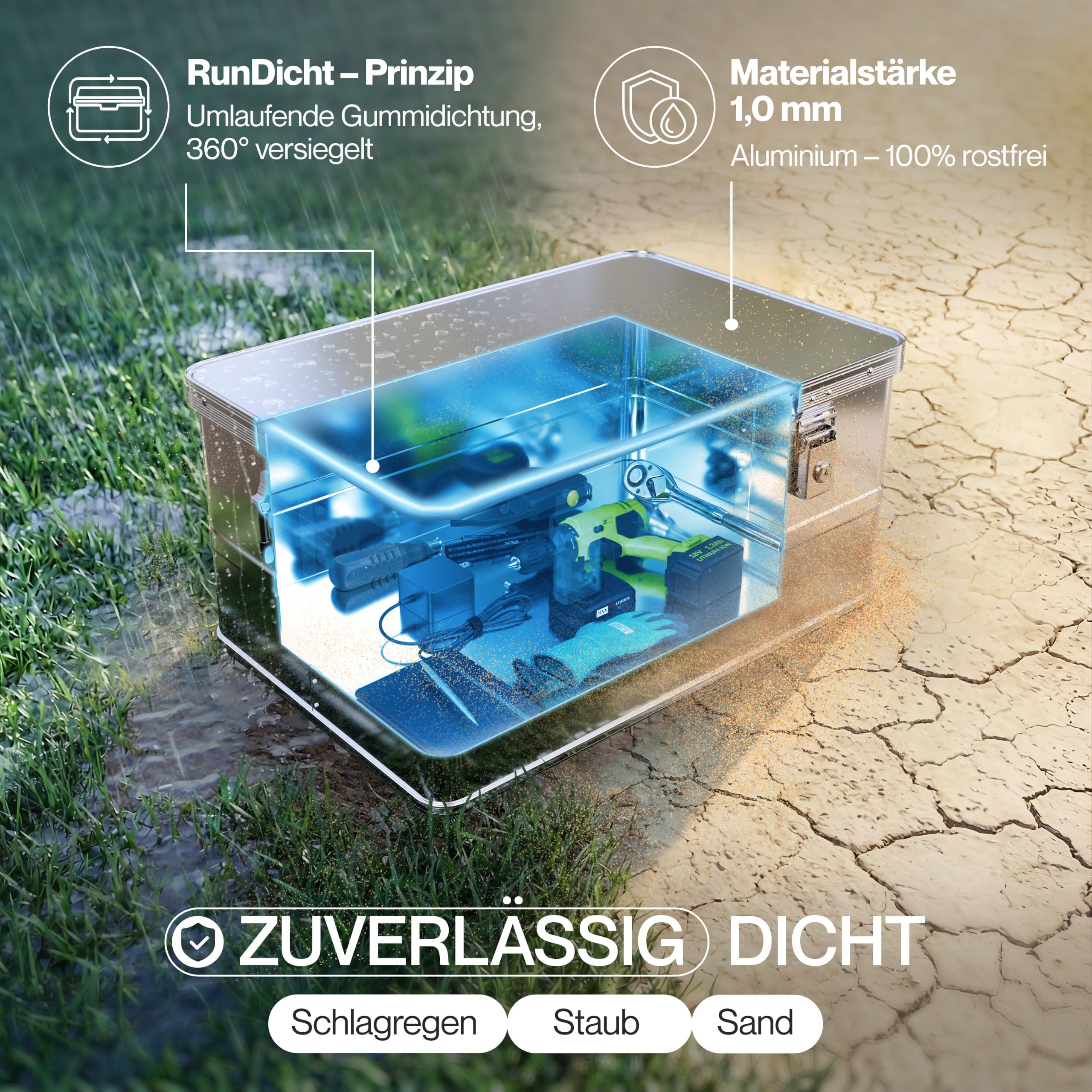 Trucky Aluminium Box mit Deckel Silber Alukiste 50L Alu Kiste Abschliessbar | Transportbox, Metallbox, Aufbewahrungsbox, Metallkiste