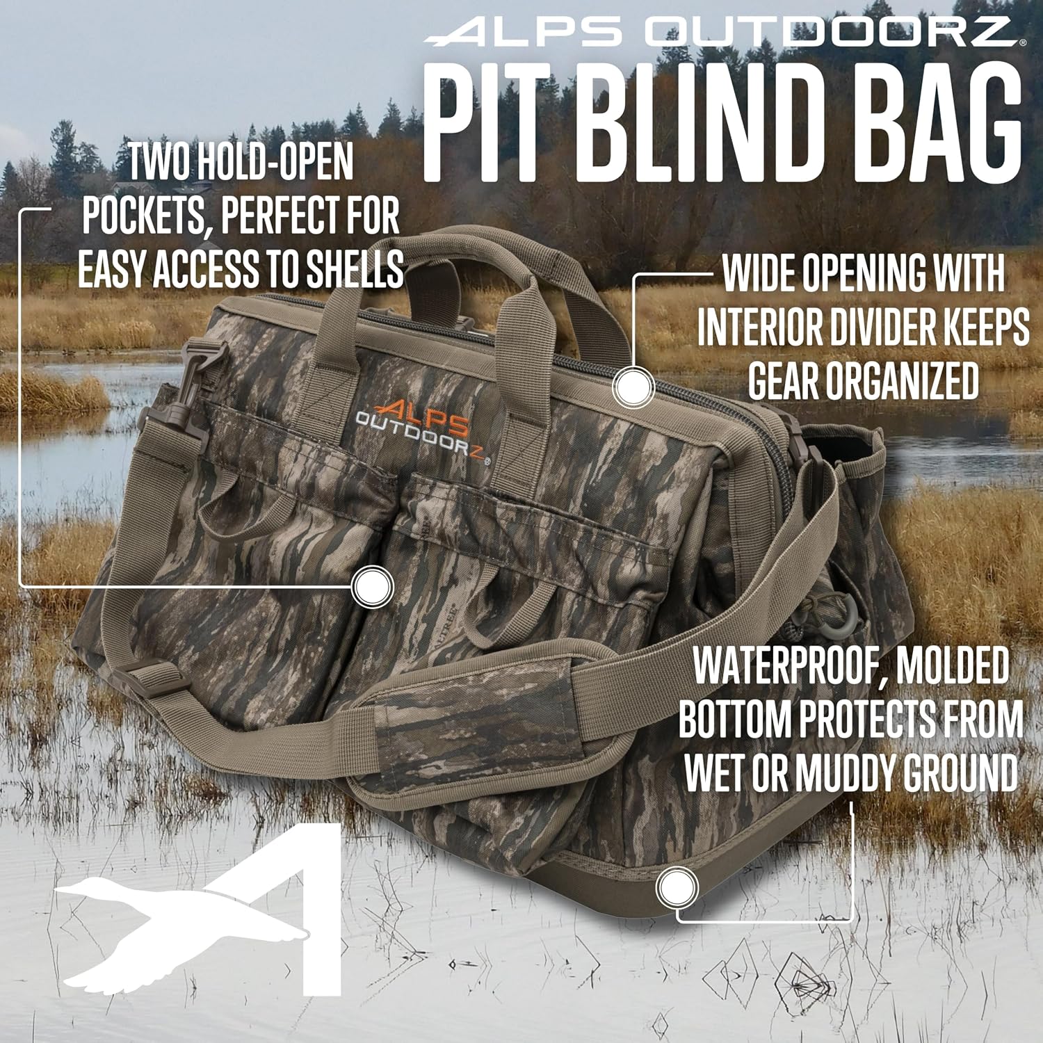 ALPS OutdoorZ Pit Blind Bag – Realtree Legacy Camo Waterfowl Hunting Gear Bag, Waterproof Molded Bottom, Shell Pockets, Adjustable Divider & Padded Strap