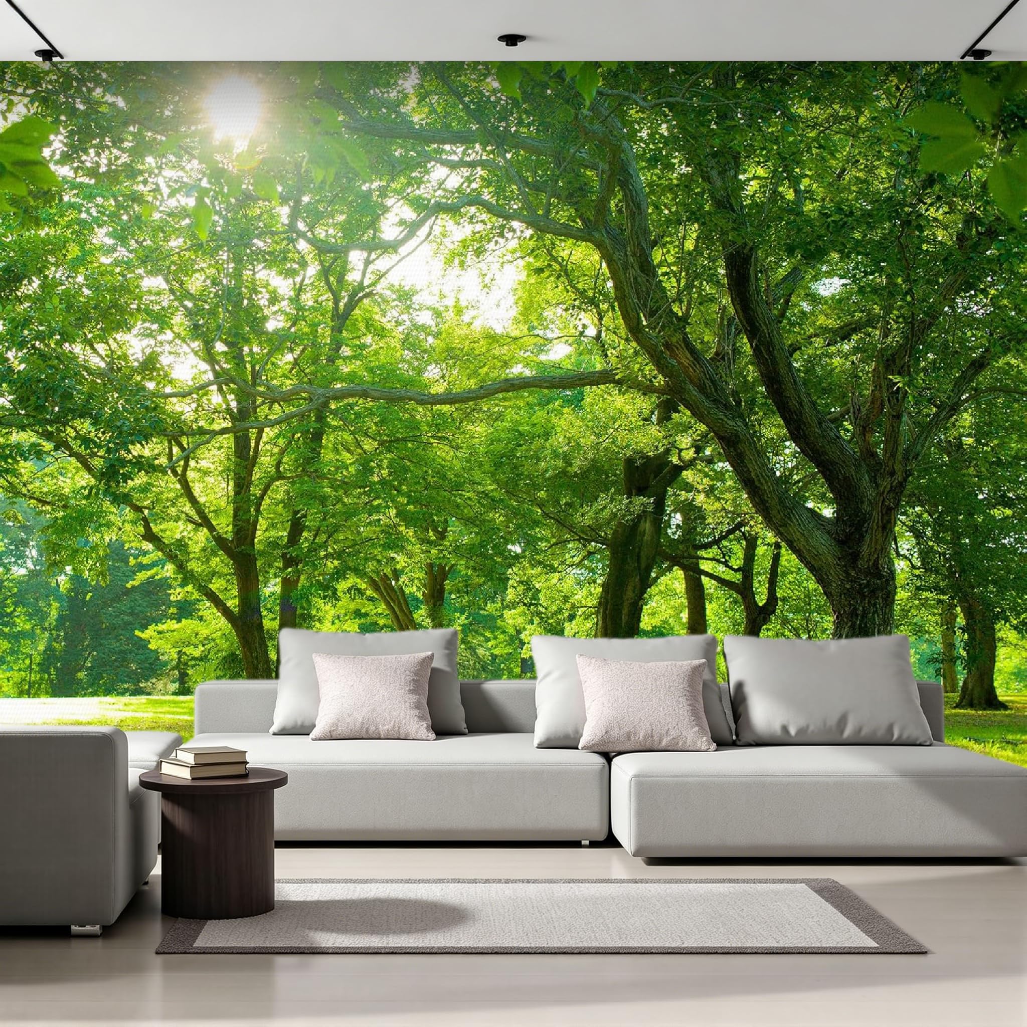 Papier peint panoramique intissé forêt 250x175 cm poster mural géant vert pour salon