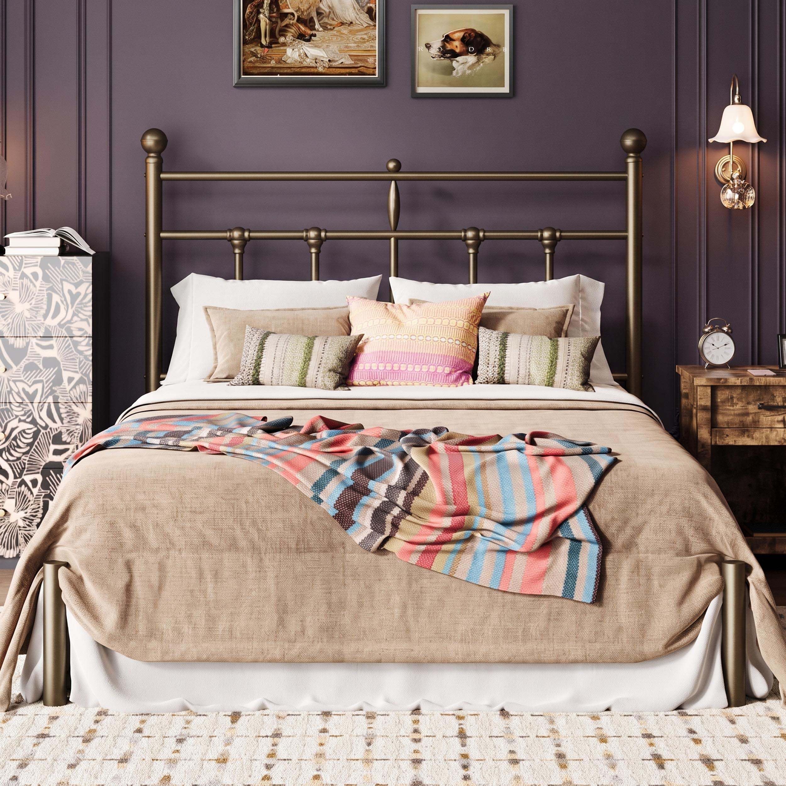 SHA CERLIN Full Size Metal Platform Bed Frame with Victorian Vintage Headboard/Under Bed Storage/No Box Spring Needed/Easy Assembly/Noise Free/Mattress Foundation/Gold