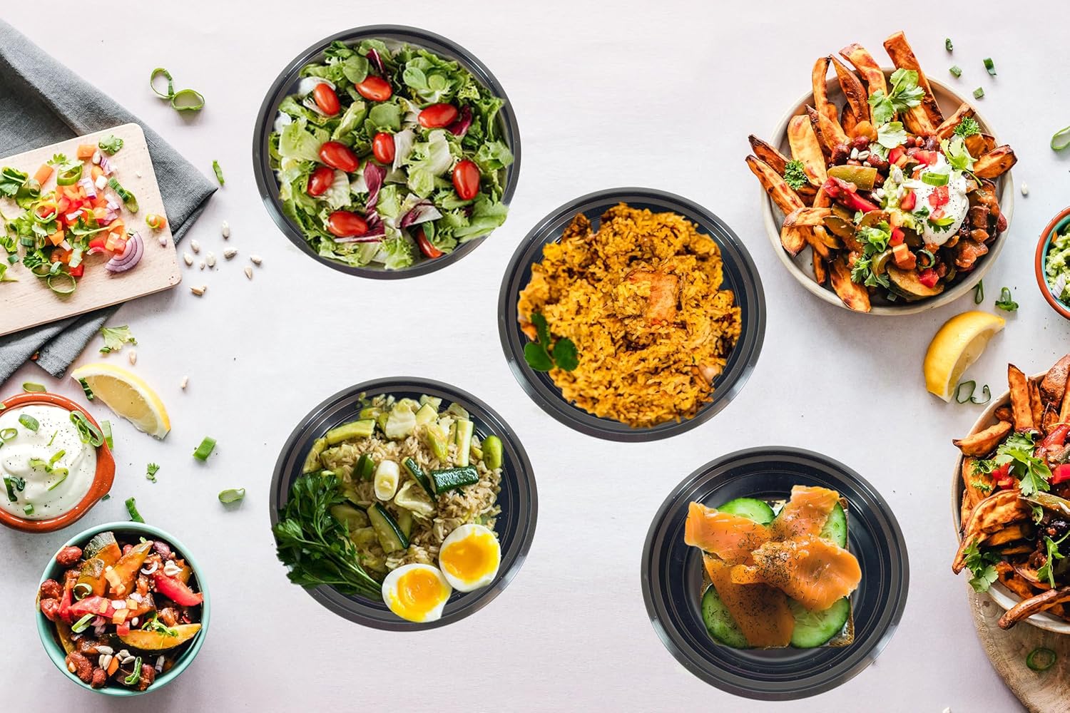 150 sets 48 oz Round Food Containers Meal Prep Microwavable Reusable Plastic BPA Free Big Size Lunch box - Image 2