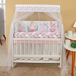 Kit 12 Peças Protetor e Saia de Berço Ursinha Bailarina Enxoval para Bebê