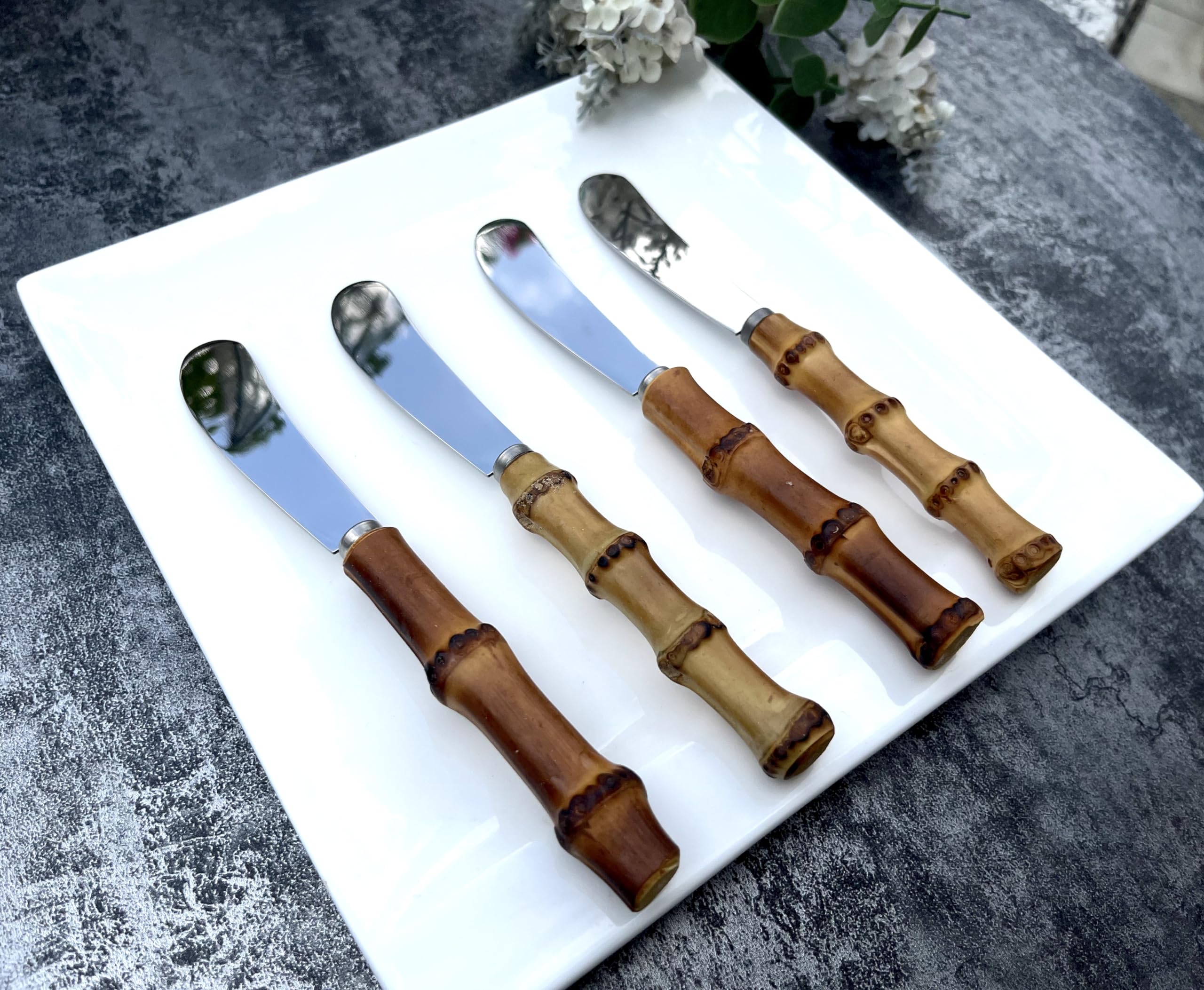 Bamboo Butter Knife Set - 4 Piece Serving Spreader -4