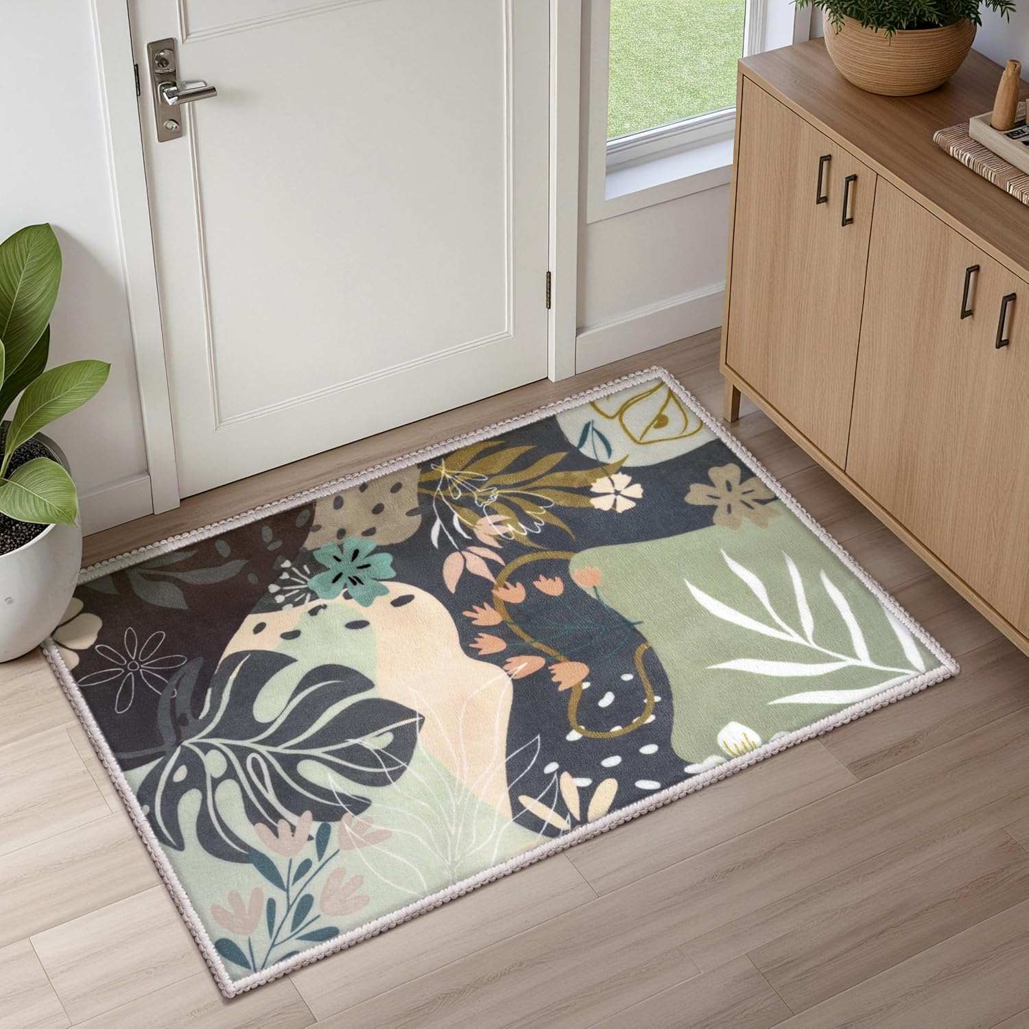 Joiedomi Door Mat Indoor Entrance 2x3 Machine Washable Art Floral Small Rugs for Entryway Non-Slip Rubber Backing Bath
