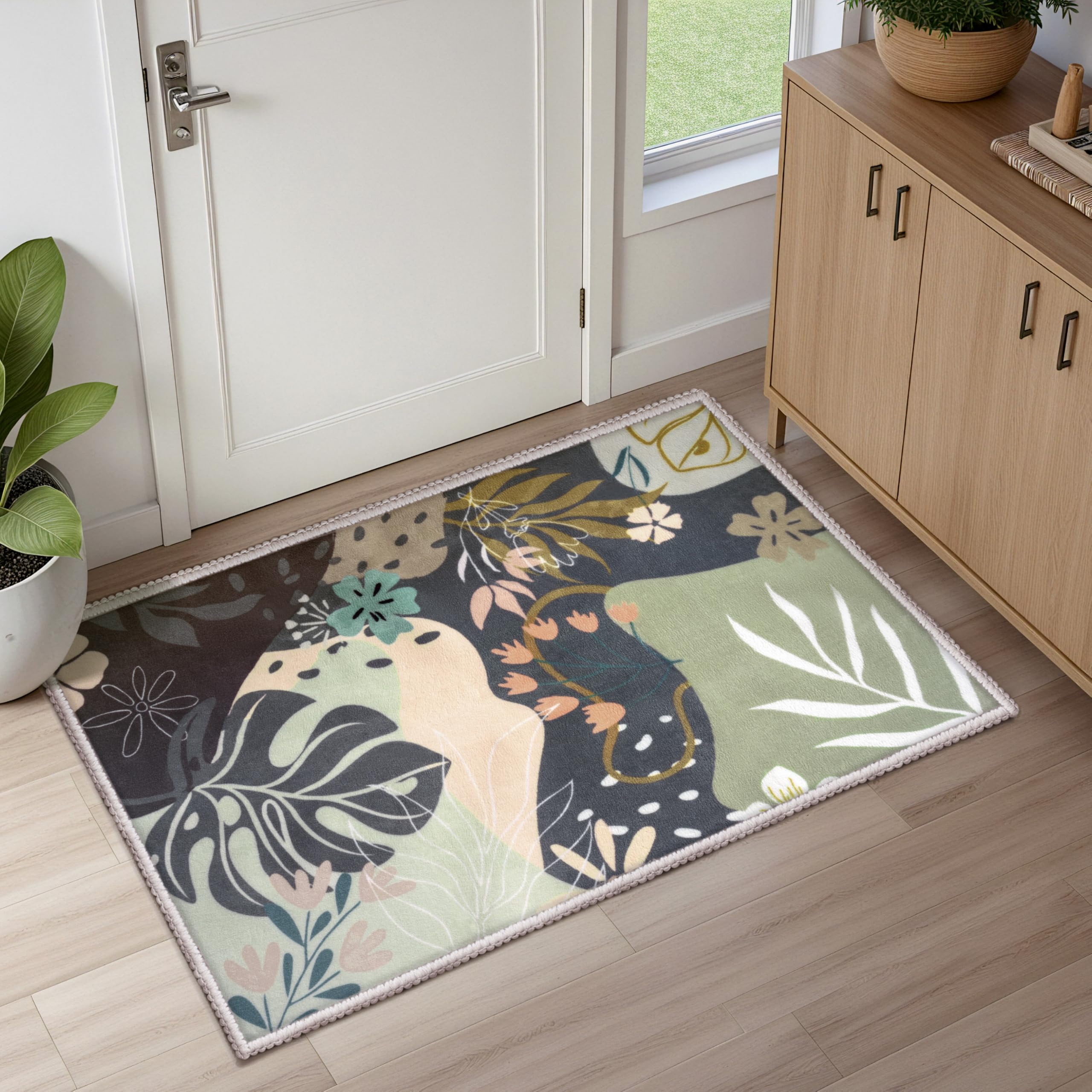 Joiedomi Door Mat Indoor Entrance 2x3 Machine Washable Art Floral Small Rugs for Entryway Non-Slip Rubber Backing Bath