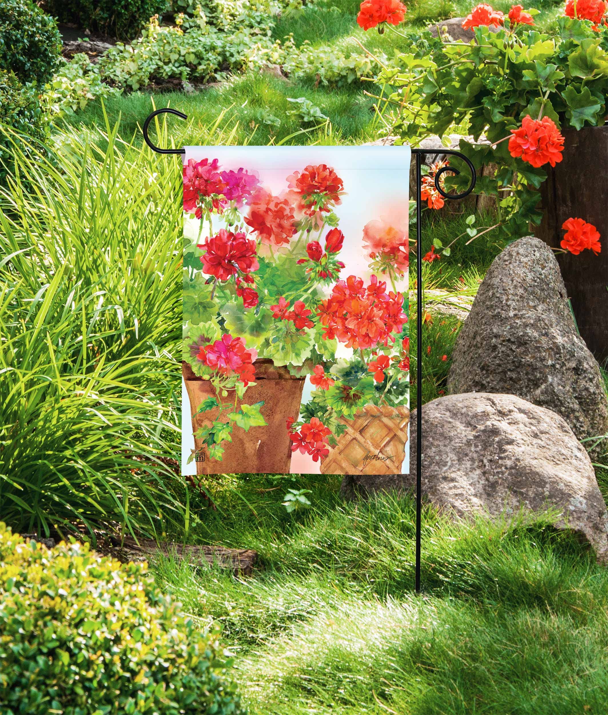 BreezeArt Studio M 'Sweet Home Geranien' Gartenflagge – Premium Qualität, 12.5 X 18 Zoll, Wetterfest & Farbecht