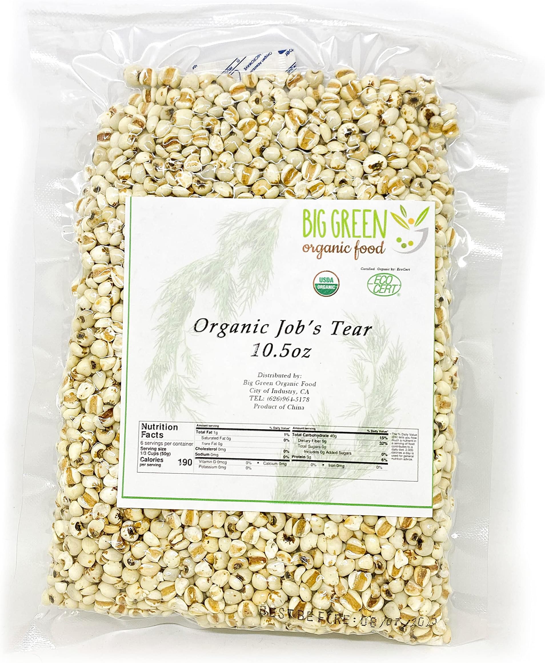 Big Green Organic Food- Organic Job's Tear, Loose Herbs, 10.5oz