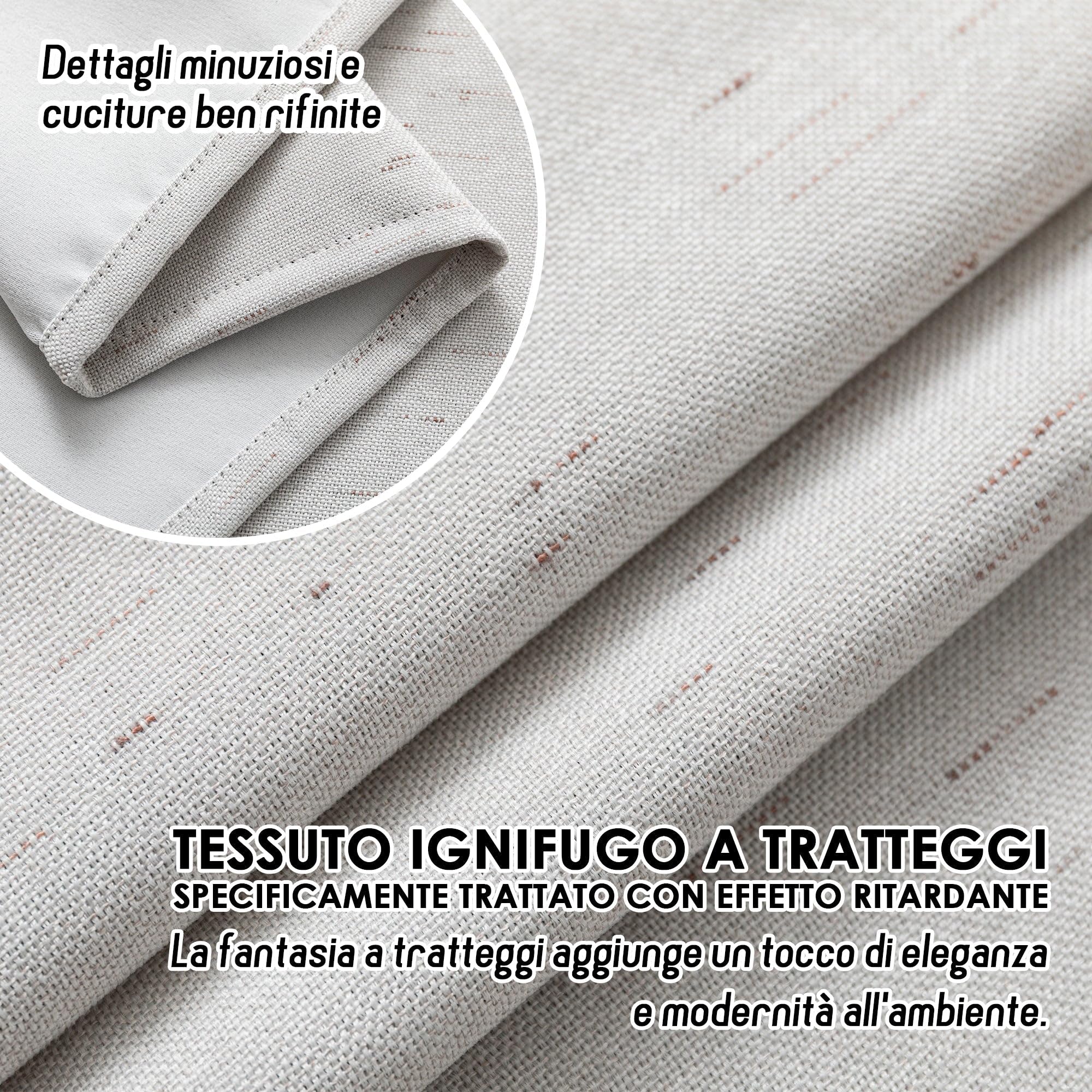 GIRASOLE HOME Paire de rideaux Pantelleria semi-opaques, anti-flamme, motif à rayures, tissu ignifuge certifié, 2 panneaux de 140x260cm avec œillets, gris clair