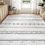 BESTSWEETIE Area Rug 8x10 Washable Rugs for Living Room Boho Farmhouse Geometric Modern Moroccan Soft Low Pile Non Slip Carpet for Bedrooms Kitchen Dining Room, Black Brown