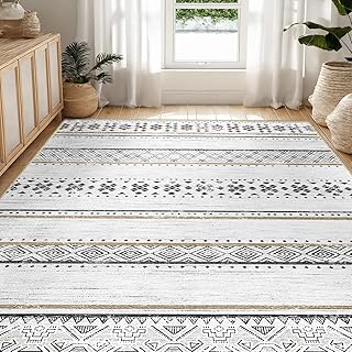 5x7 Washable Area Rugs for Living Room Boho Bedroom Rug Black/Brown | Vacuum Friendly, Machine Washable, Non-Slip Rug, Stain Resistant, Moroccan Geometric, Low Pile Carpet, Dining Room Kitchen
