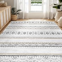 BESTSWEETIE 6x9 Area Rugs for Living Room Washable Moroccan Farmhouse Neutral Geometric Low Pile Non-Slip Soft Print Pattern Rug for Bedroom Kitchen Dining Room Entryway Black/Brown