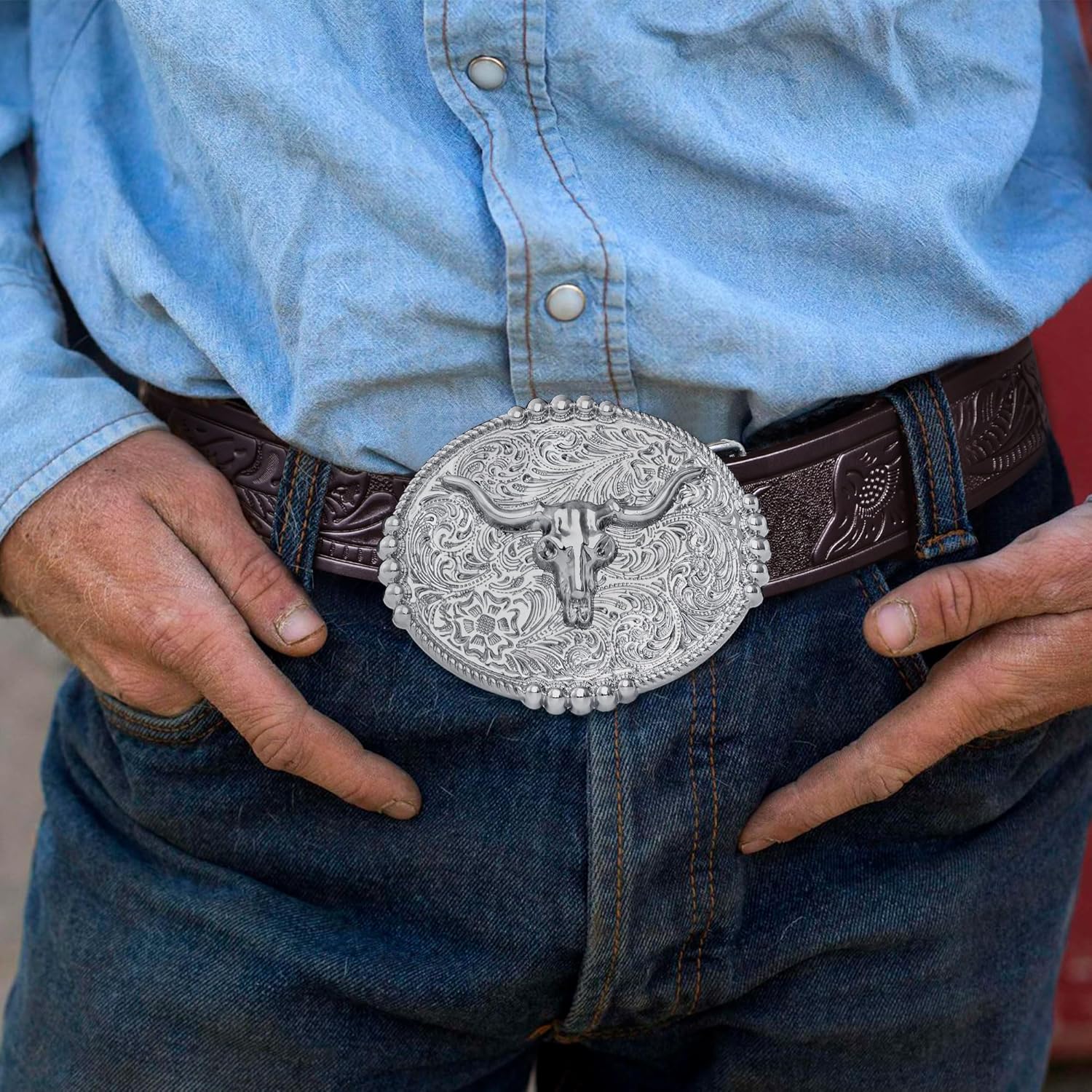 FIORETTO Western Cowboy Belts for Men Women Cowgirl Leather Belt Big Buckle Bull Belt for Jeans - Image 7