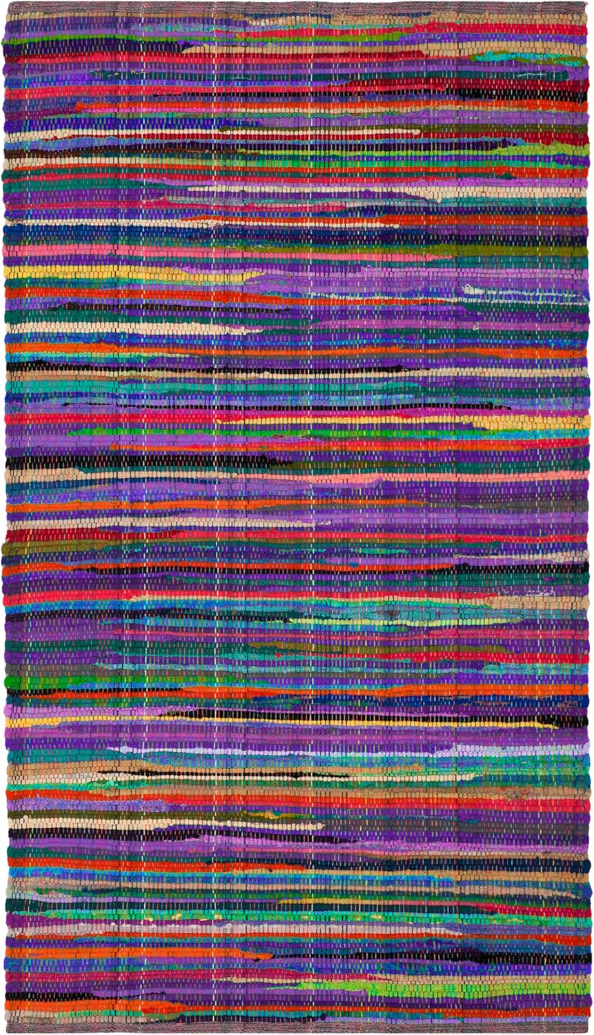 SAFAVIEH Rag Rug Collection Accent Rug - 3' x 5', Purple & Multi, Handmade Boho Stripe Cotton, Ideal for High Traffic Areas in Entryway, Living Room, Bedroom (RAR240C)
