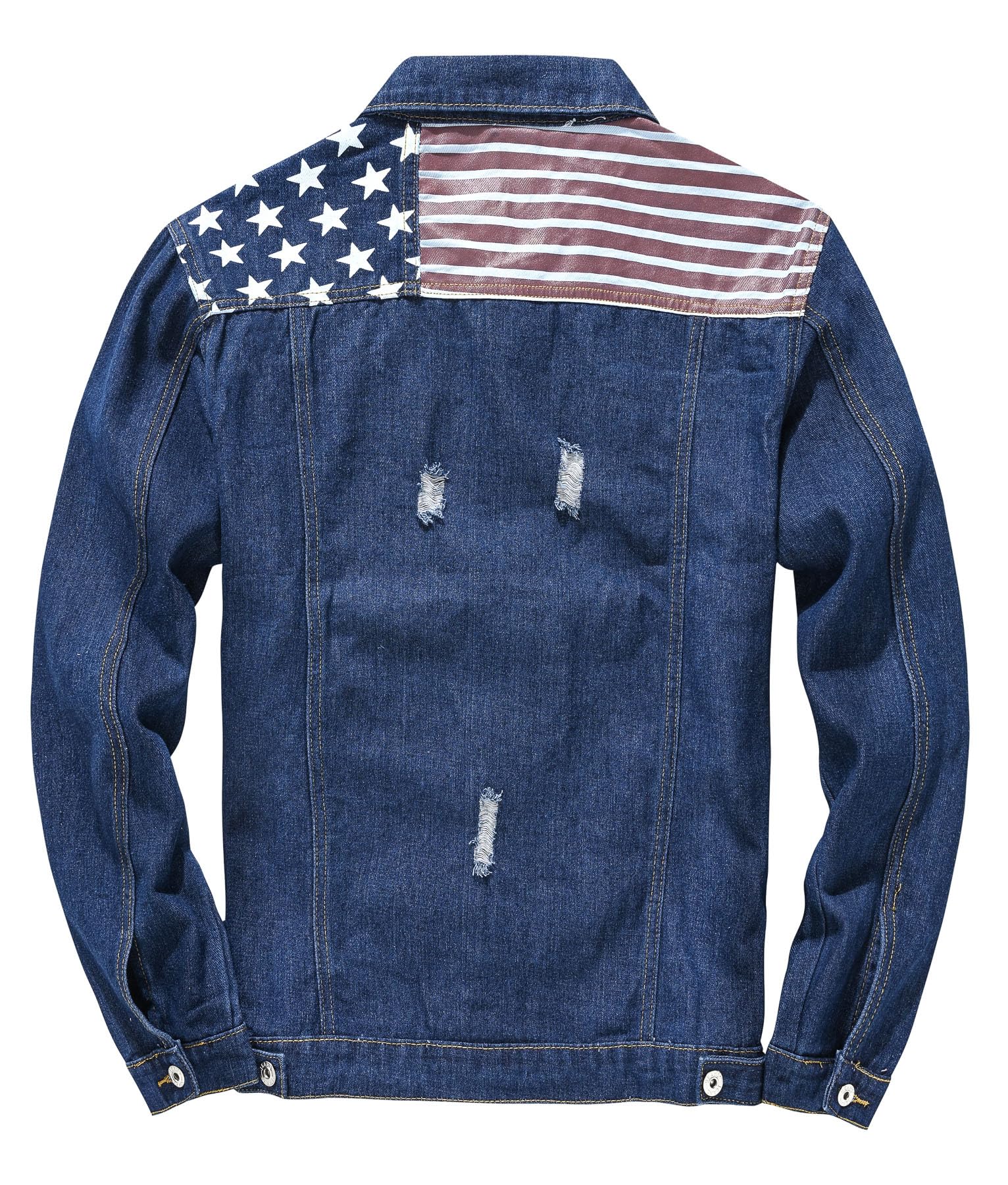 Idopy Herren-Jeansjacke mit amerikanischer USA-Flagge, Distressed Ripped Jeansmantel, Oberbekleidung