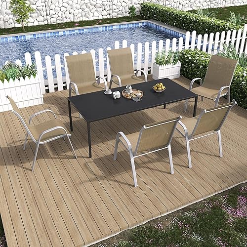 Miniatura 2 de Amopatio Juego de 6 sillas de patio, sillas de comedor apilables para todo tipo de clima, transpirables, cómodas, transpirables, muebles de jardín