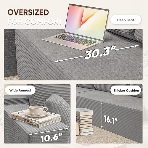 Vista 5 de VICTONE 108” Cloud Sectional Couches, Boneless Couch Modular L-Shaped Sofa with Deep Seat, Modern Comfort Upholstered Sofas for Living Room, No