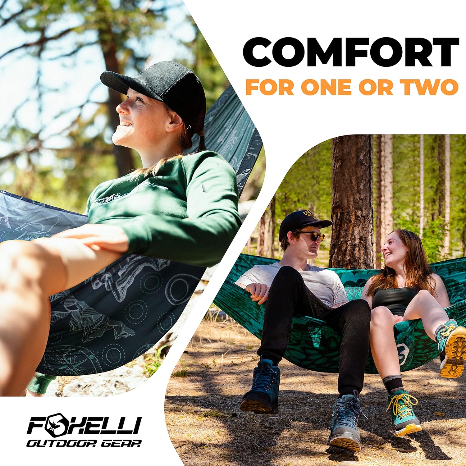 Foxelli Camping Hammock Bundle of 2 – Lightweight Parachute Nylon Portable Hammocks with Tree Ropes and Carabiners