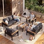 Aluminum Outdoor Patio Furniture Set, 7 Seats Outdoor Sectional with Coffee Table, Patio Conversation Sets with Upgraded Armrests and Cushions for Backyard, Garden and Poolside