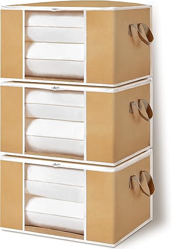 Bolsas de almacenamiento de gran capacidad de 100 litros paquete de 3 organizadores de ropa con asa reforzada cremallera gruesa contenedor plegable