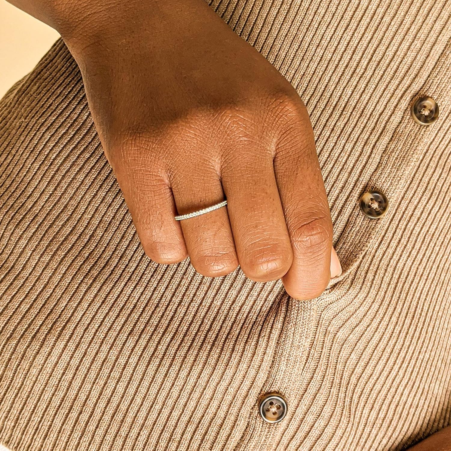 18K Gold Plated Sterling Silver Full Eternity Band | Cubic Zirconia Paved Wedding Band | Thin CZ Stacking Ring - Image 3