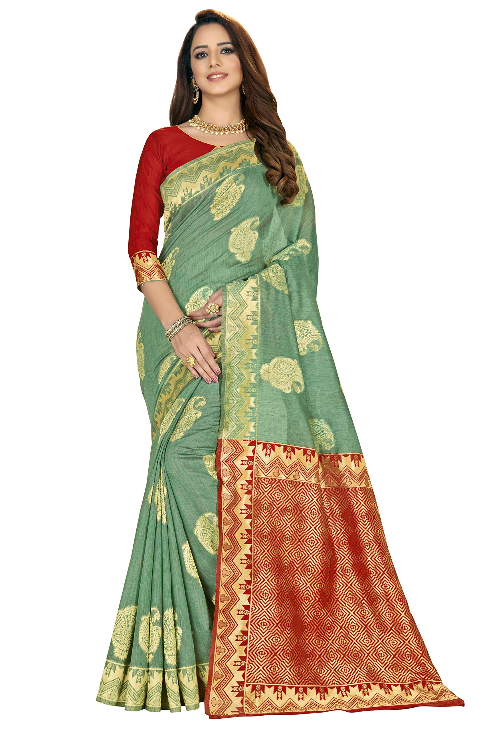 Glory Sarees Womens Banarasi Silk Saree With Blouse Piece (Glory_Silk104_Green)