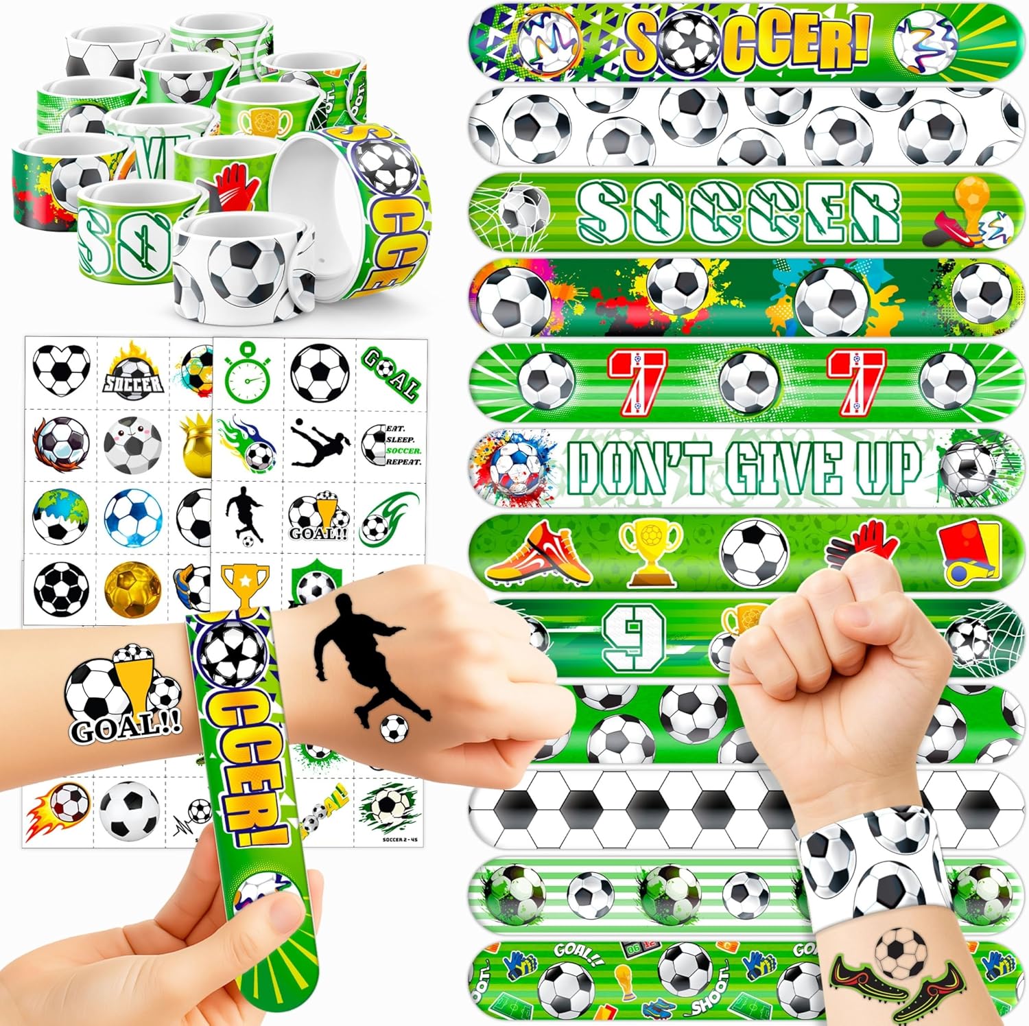 72PCS Soccer Party Favors Decorations, Temporary Tattoos & Slap Bracelets