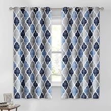 Beauoop Moroccan 100% Blackout Curtains Bedroom Blue Grey 50x63 2 Panels