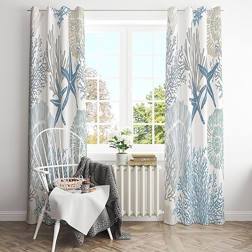 Miniatura 3 de Cortinas opacas con ojales para ventana de océano costero, con ojales para sala de estar, dormitorio, 2 paneles de 42 x 45 pulgadas