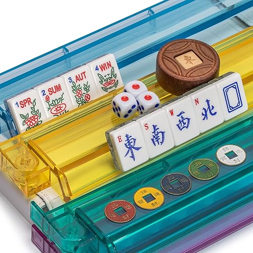 Miniatura 2 de Yellow Mountain Imports American Mahjong juego chinoise con funda de cuero sintético suave estantes todo en uno con empujadores monedas de apuestas