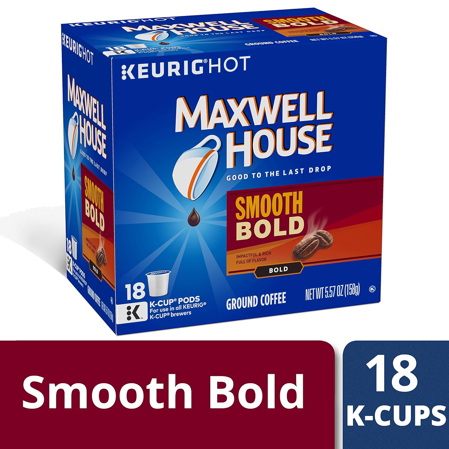 Maxwell House Smooth Bold Dark Roast K-Cup Coffee Pods (72 Pods, 4 Packs of 18)