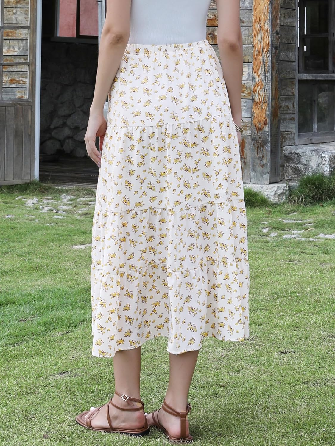 Allegra K Summer Floral Midi Skirt for Women Boho Elastic High Waist Flowy A Line Skirts Trendy 2026 - Image 2