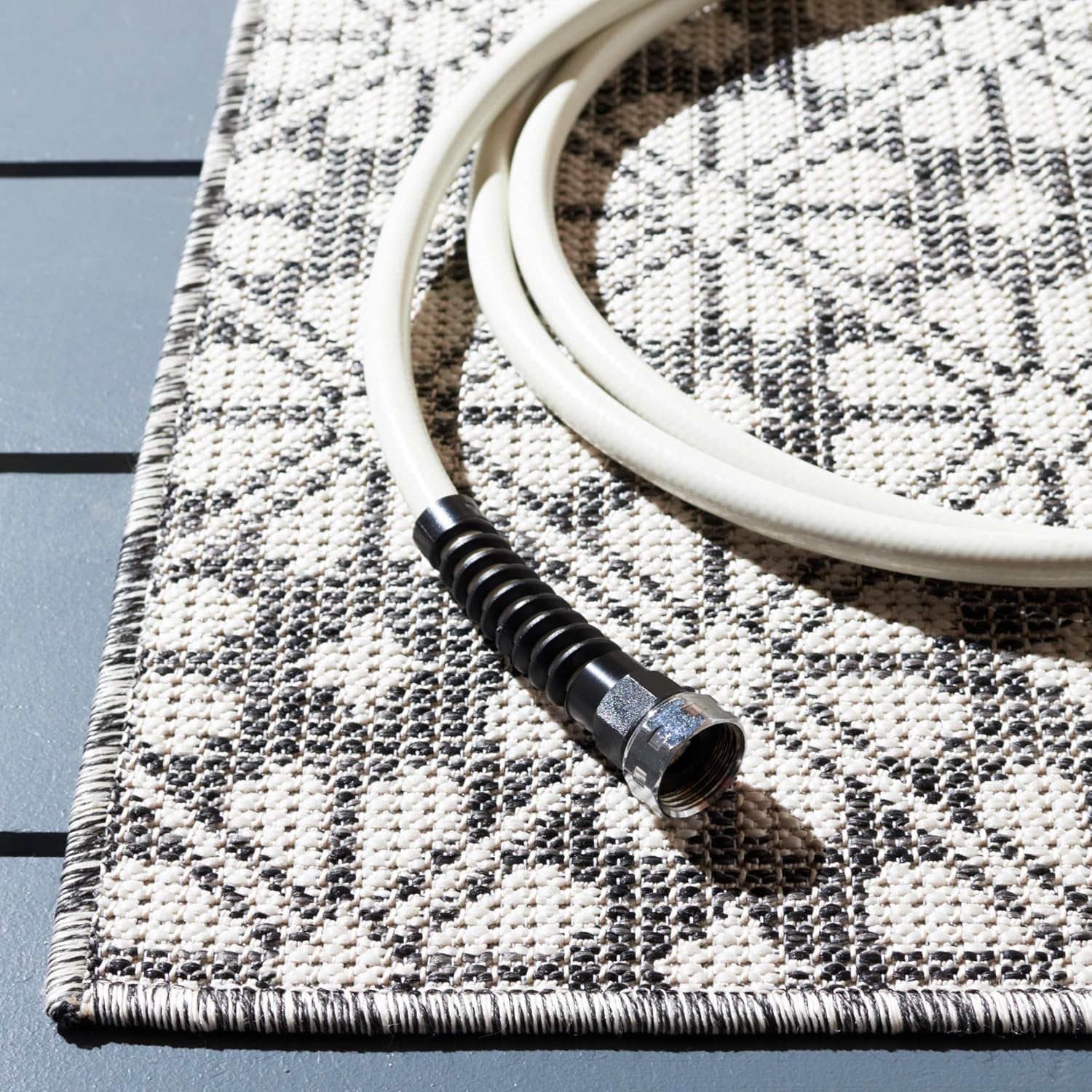 Martha Stewart x SAFAVIEH Outdoor Area Rug Collection - 6'5" Square, Black, Weather Resistant & Washable, Ideal for Patio, Backyard, Mudroom, Deck, Dining Space (MSR4491Z)