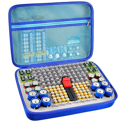 Organizador de baterías, caja de contenedores de almacenamiento de baterías con comprobador de batería compatible con AA AAA 9V C D litio 3V LR44