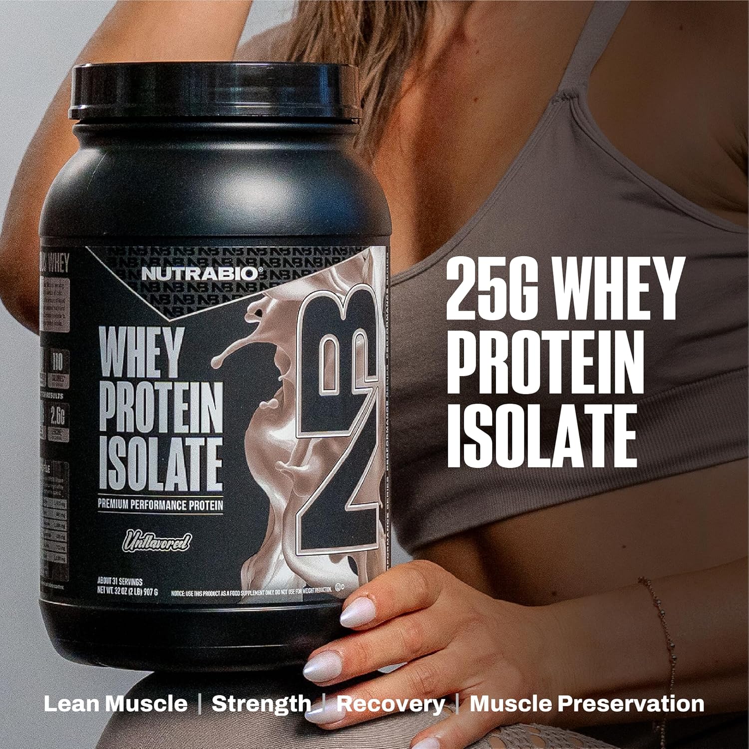 NutraBio 100% Whey Protein Isolate Protein Powder, 25g Protein with Complete Amino Acid Profile, Non-GMO, Soy & Gluten Free, Low Carb, Low Calorie Whey Protein Powder, Raw Unflavored, 2 Lbs - Image 4