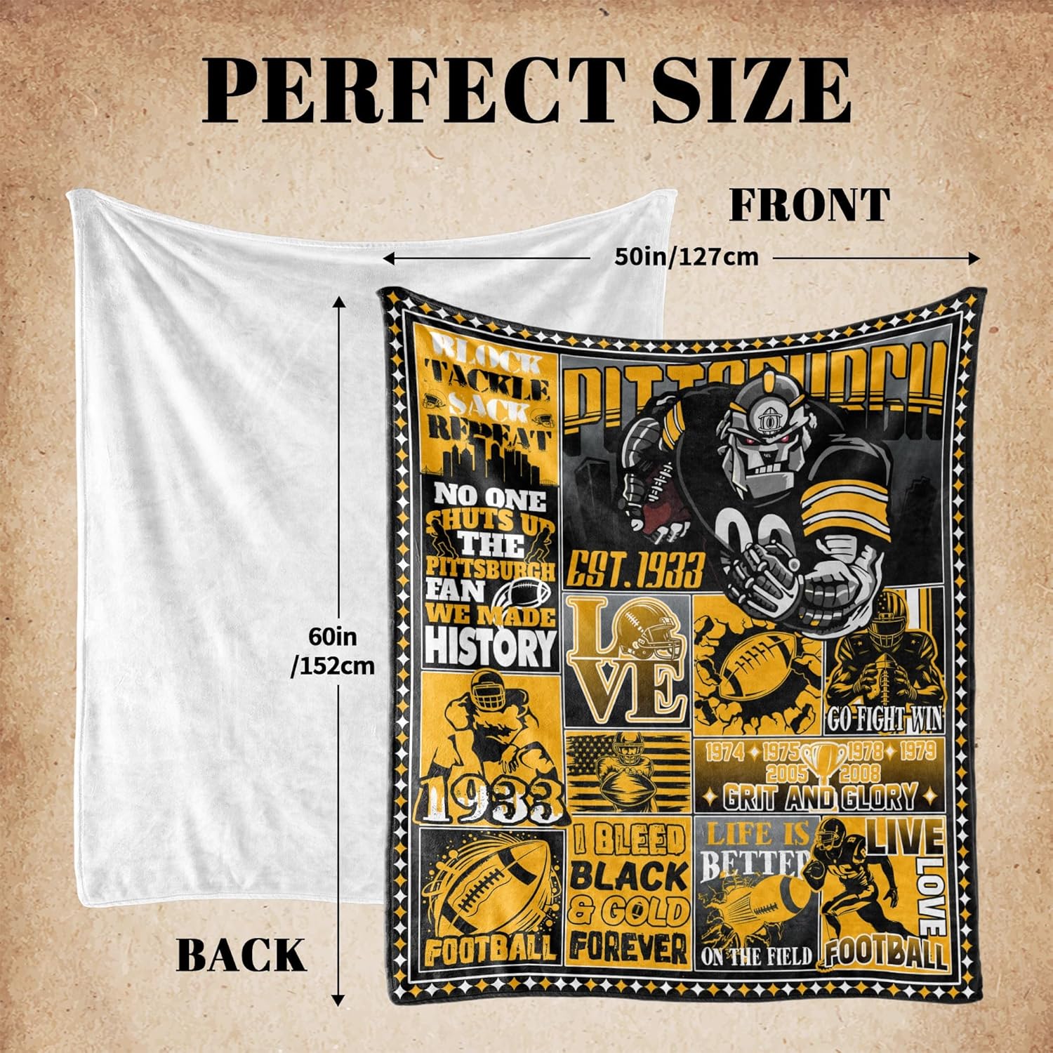 Football Fans Gifts for Pittsburgh, Blanket for Pittsburgh, Football Gifts for Men Women, Cooling Blankets for Hot Sleepers 60"x50" - Image 4