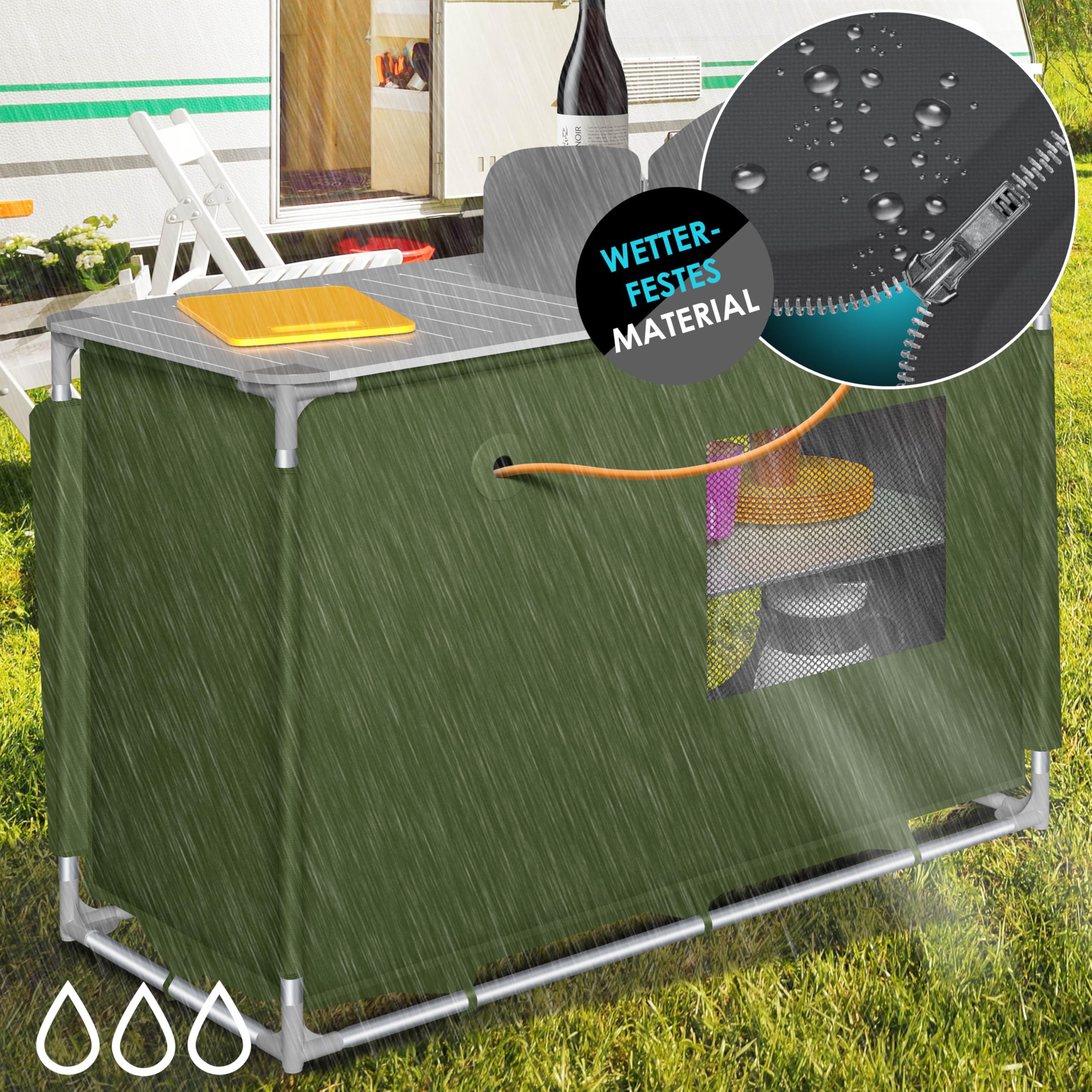 KESSER® Cuisine de camping | Avec sac de transport et set de tasses | Armoire de camping pliable | avec cadre en aluminium | Cuisine de voyage | Boîte de cuisine | Armoire de tente | Cuisine de