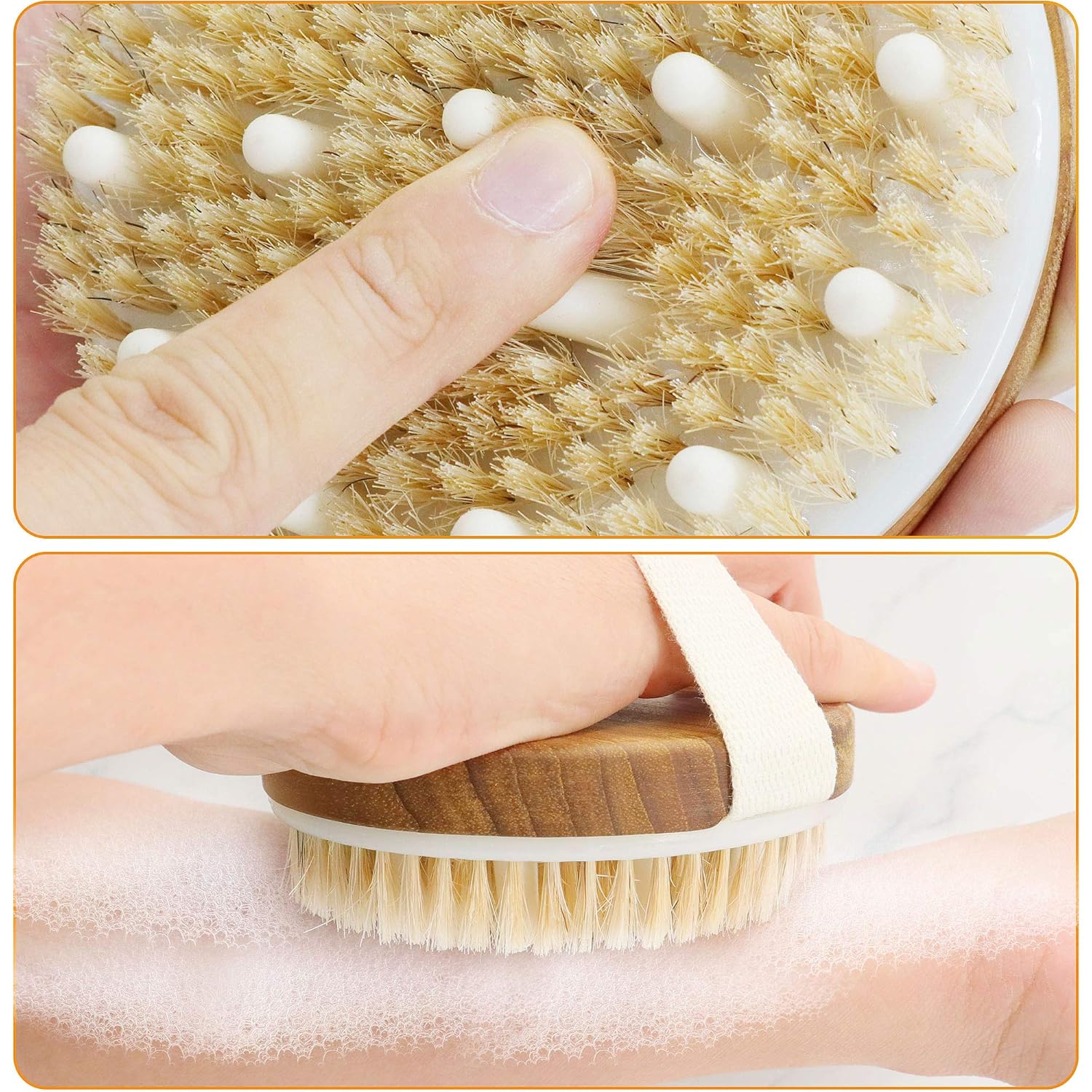 Teak Wood Bath Body Brush for Wet and Dry Brushing, Dry Body Scrubber, Exfoliating Brush Shower Body Brush, Round Dry Brush : Beauty