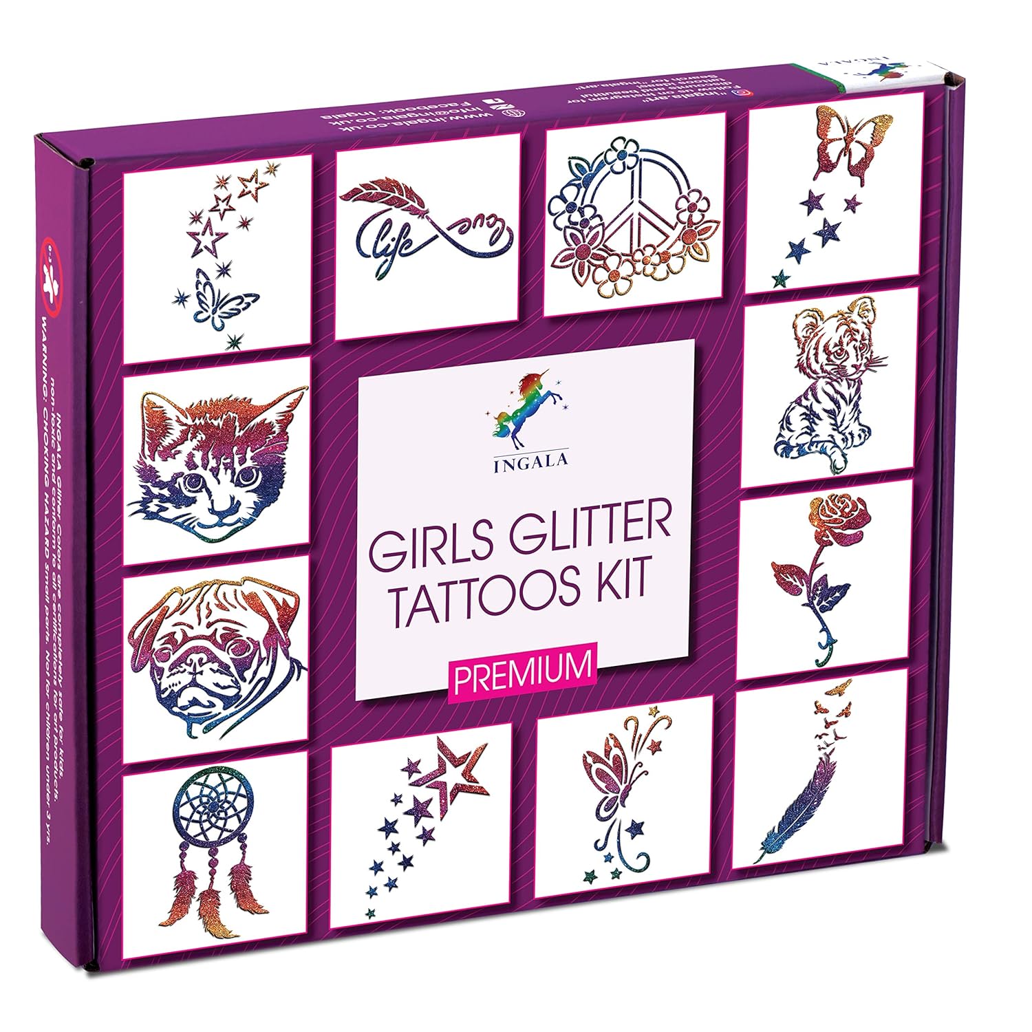 Premium Glitter Temporary Tattoo Kit for Girls, 74 Stencils, 16 Colors and 2X 0.5 fl.oz Body Glue for Body Glitter Fake Tattoos Makeup Tattoo Supplies Party Favors Party Supplies for Girls