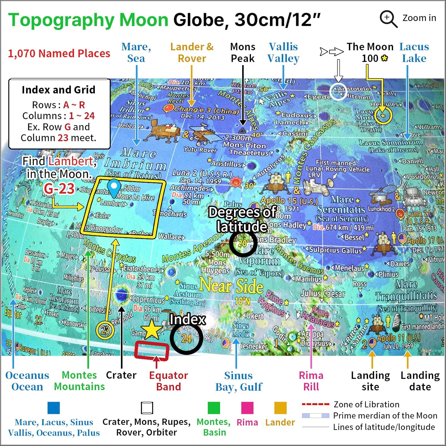 Mapsoft Fly Topography Moon Globe, 30cm/12", MTF-30